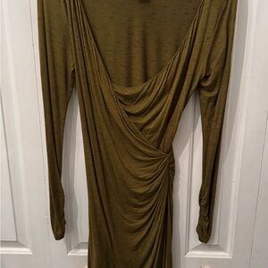 Elegant Olive Green Draped Midi Dress